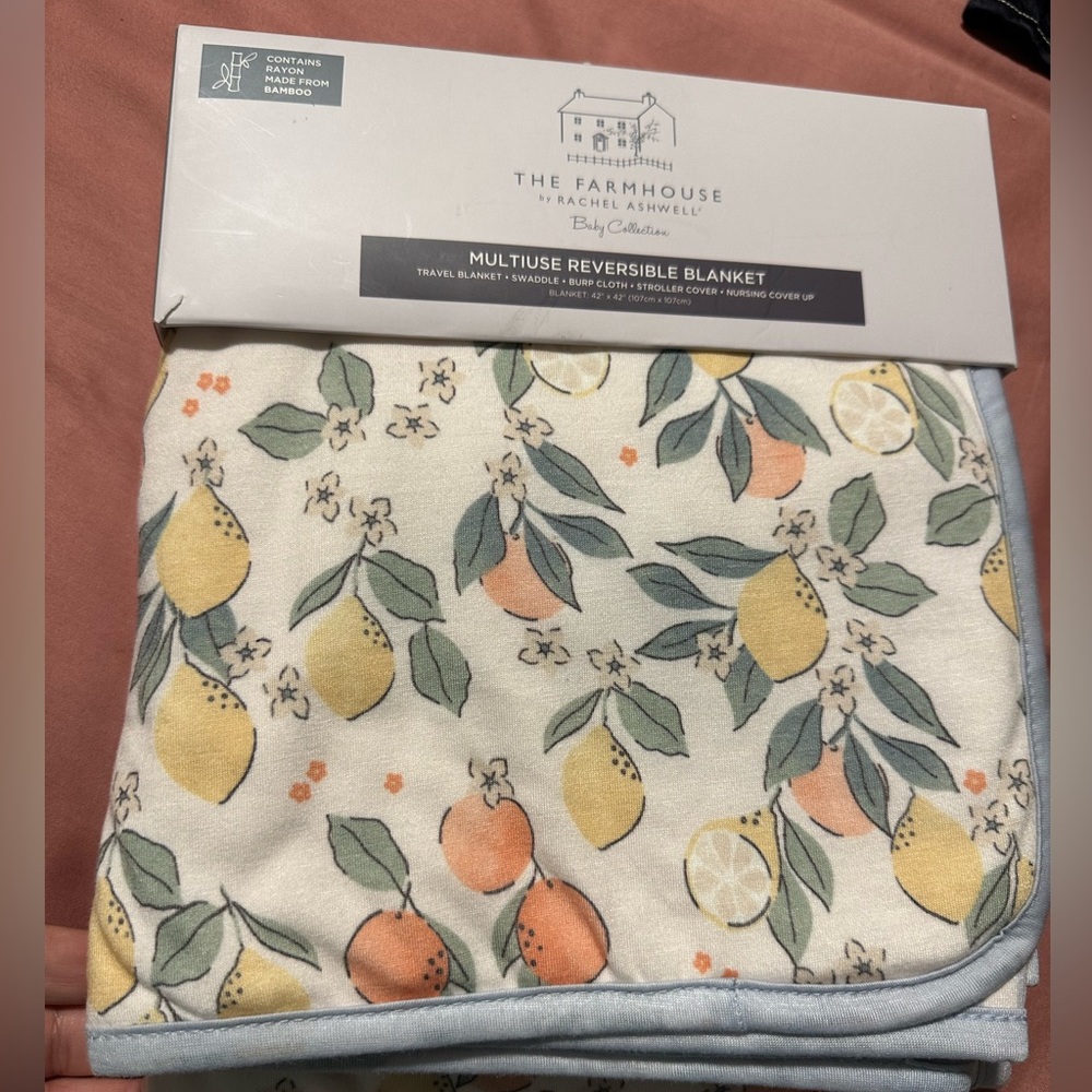 NEW Reversible Baby‎ Blanket Multi-use Farmhouse Rachel Ashwell Lemons Unisex